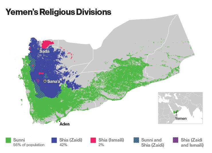 Yemen'deki mezhep dağılımı haritası