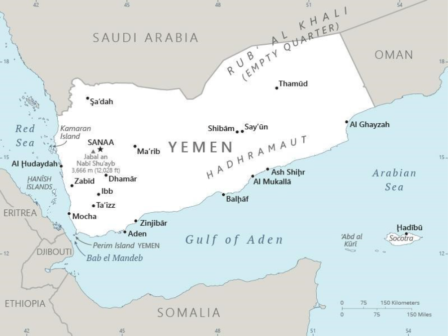 Yemen'in konumu ve Kızıldeniz'e çıkışı 